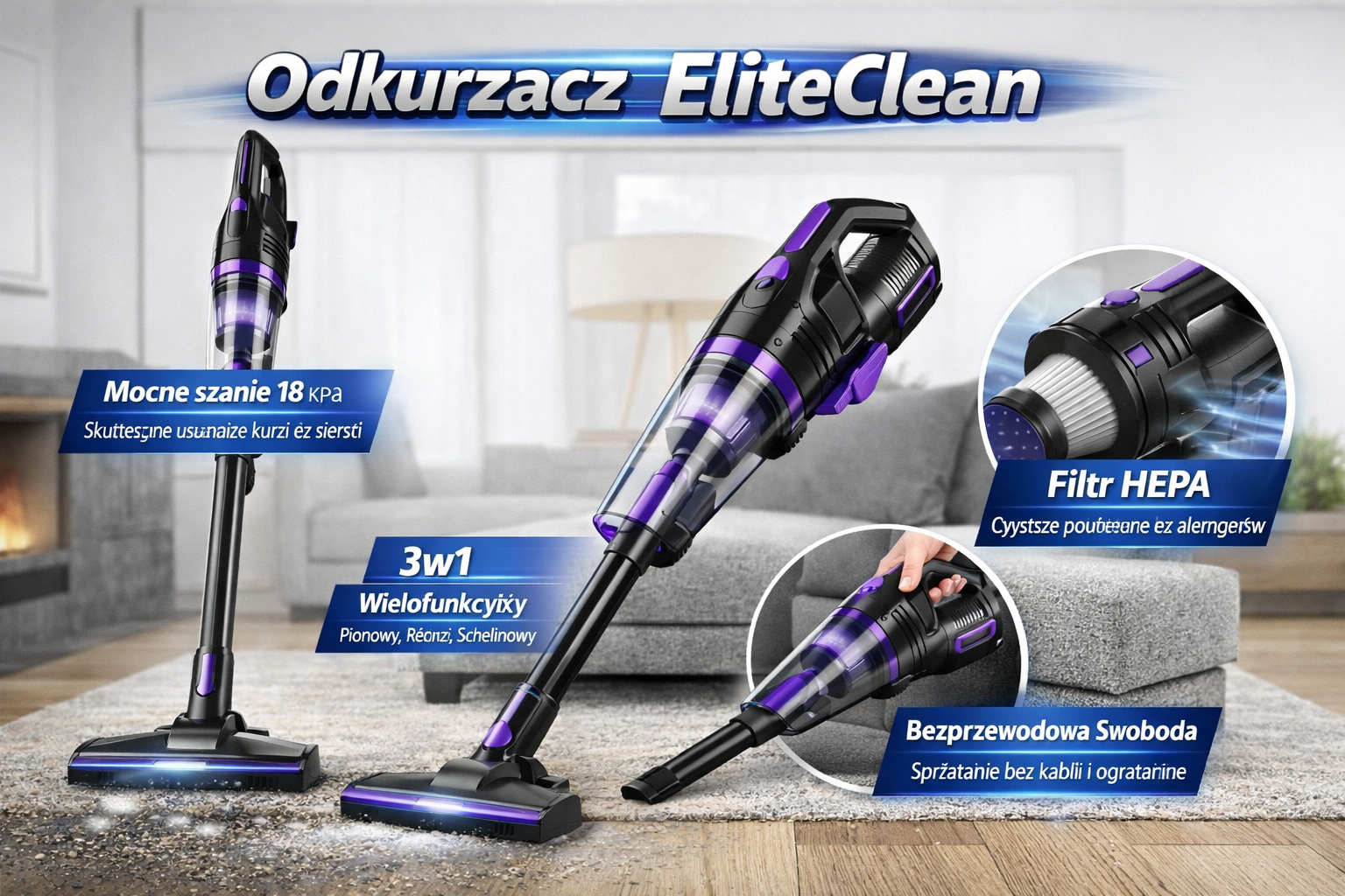 Odkurzacz EliteClean Fioletowy